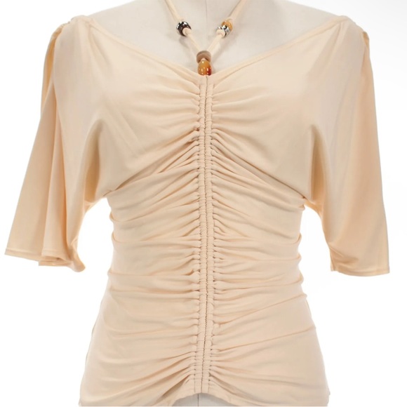 A.L.C. NWT NINA Ruched Top Cream W/Wood Bead Detail SIZE L - Picture 4 of 7